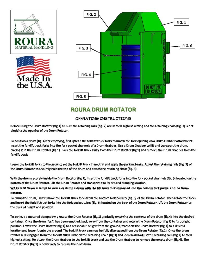 55 gallon drum lifter diagram and operating instructions written below